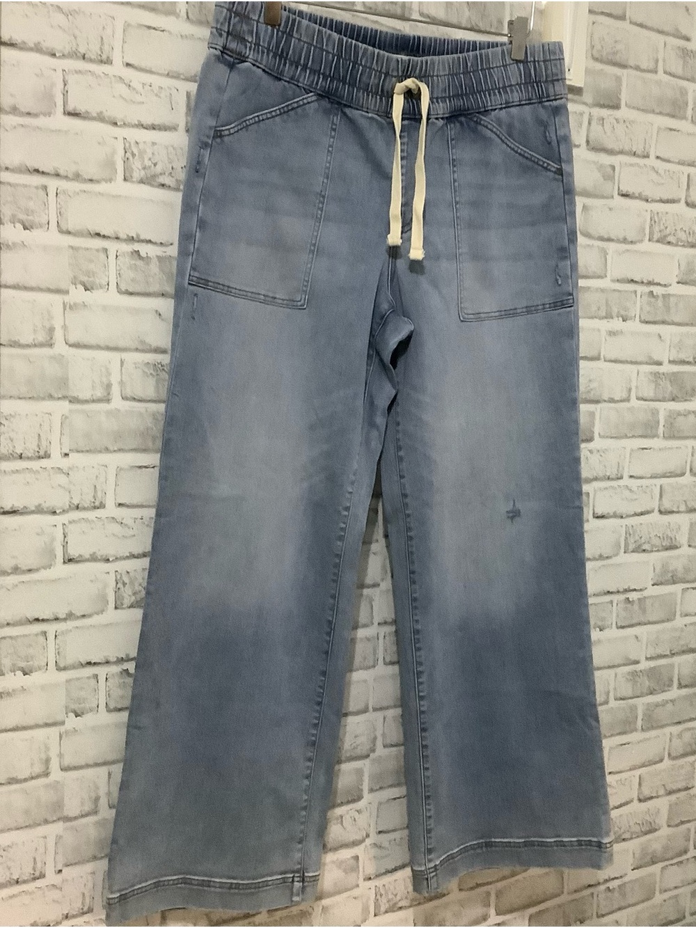 UpWest Light Wash Denim Wide Leg Pull-On Jogger Pants L (W536)